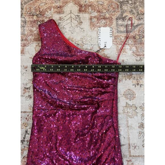 Dress The Population Martine Sequin One Shoulder Dress in Fuchsia Size S NWT - Picture 3 of 15